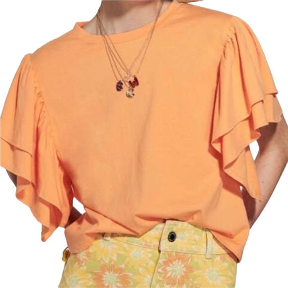 ZARA   Orange Short Sleeve Ruffled Top  Size M - Picture 4 of 15